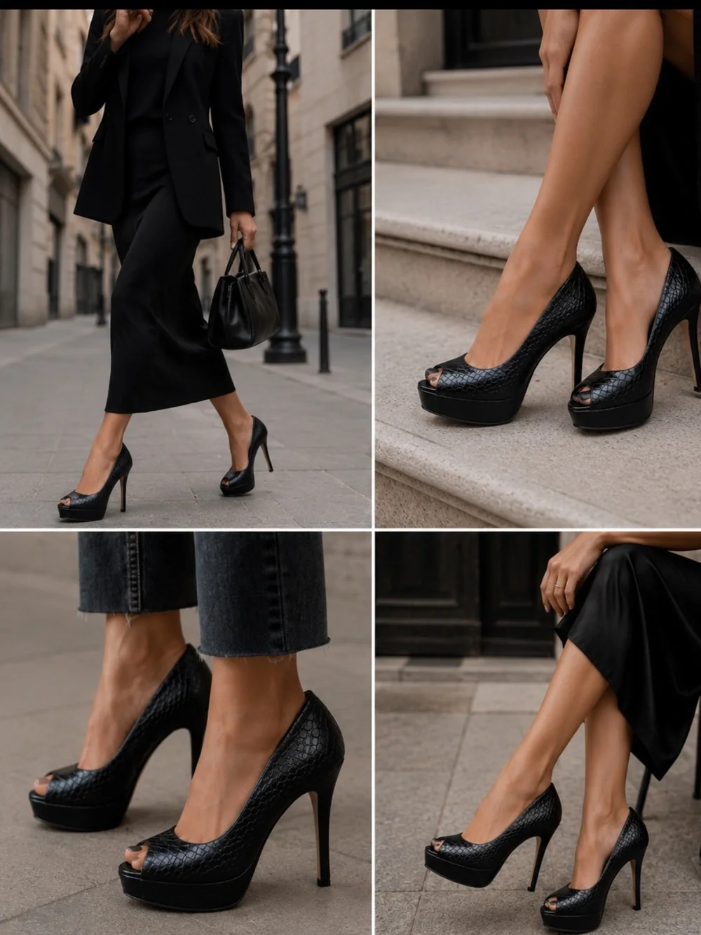Giuseppe Zanotti snake embossed black peep toe platform shoes sz 36//6USpricefir